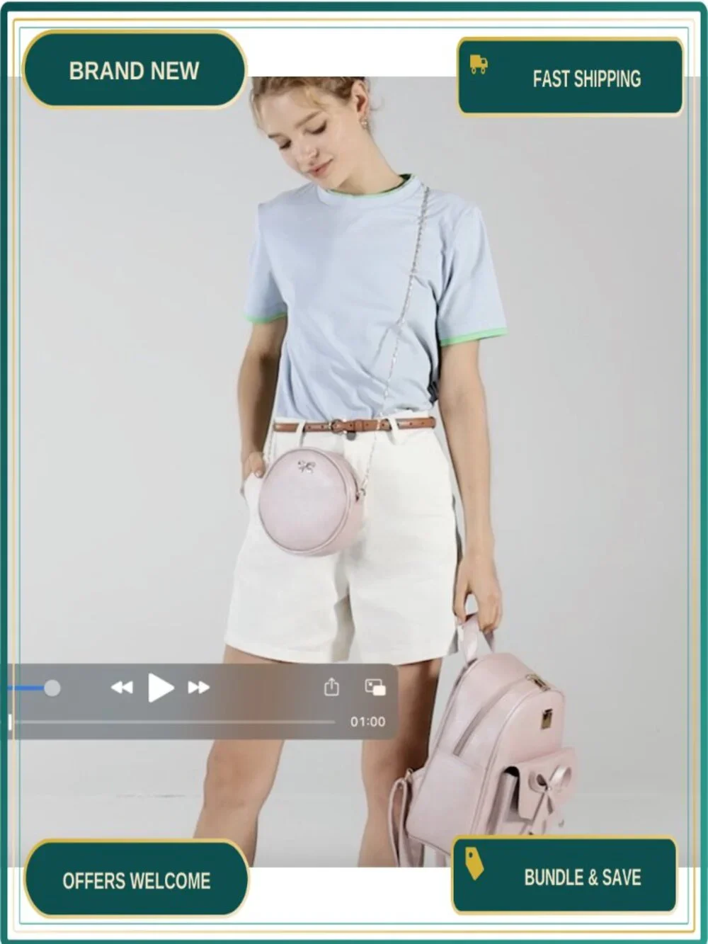 Faux Leather Bowknot 3-Piece Backpack Purse for Women Ladies Rucksack